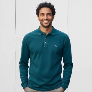 Tommy Bahama IslandZone SUPIMA® Cotton Long Sleeve Polo Shirt XLTeal Blue